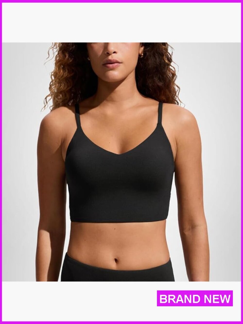 V-Neck Longline Bikini Top Padded Adjustable Spaghetti Straps Athletic Swimwear
